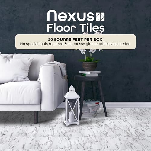 Achim Nexus Self Adhesive 12-Inch Vinyl Floor Tiles, 20 Tiles - 12" x 12", Bianco Marble Pattern - Peel & Stick, DIY Flooring for Kitchen, Dining Room, Bedrooms & Bathrooms by Achim Home Decor - Image 2
