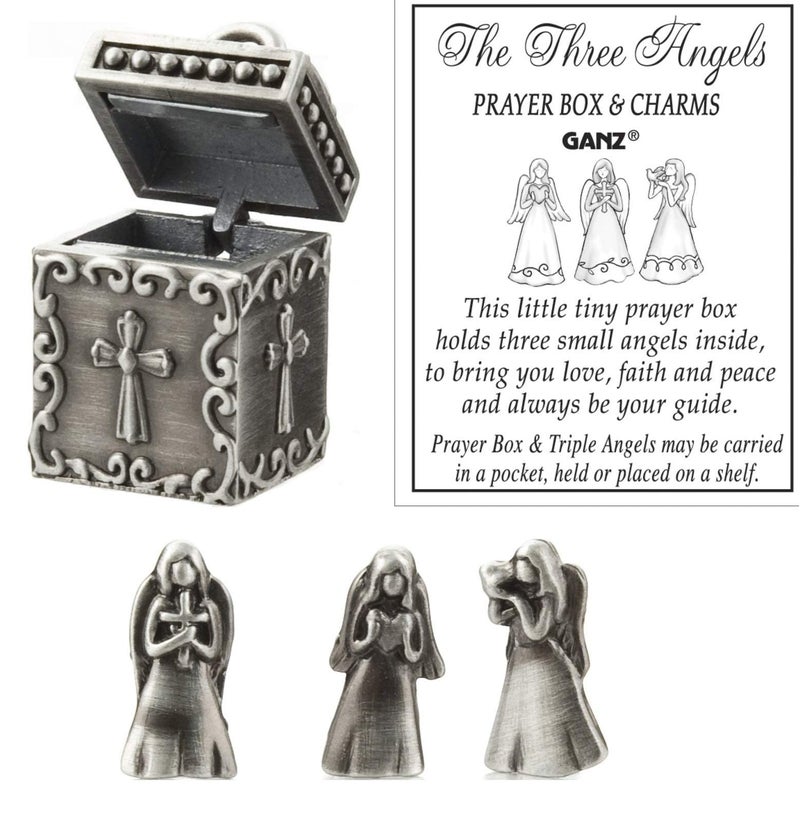 Ganz Angel Prayer Box Trinket  Triple Angels Charm Pewter