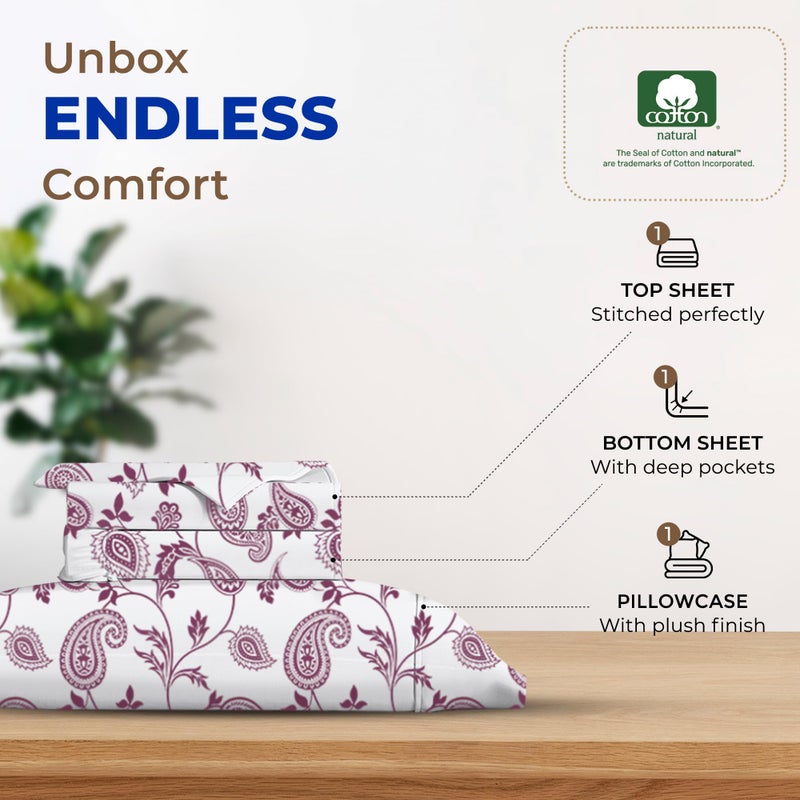 THREAD SPREAD 100% Egyptian Cotton Printed Bed Sheets - 600 Thread Count 3 PC Twin XL Sheet Set  Hotel Luxury Sateen Bedsheets  16"" Deep Pocket Cooling Sheets for Twin XL Size Bed - Paisley - Image 3
