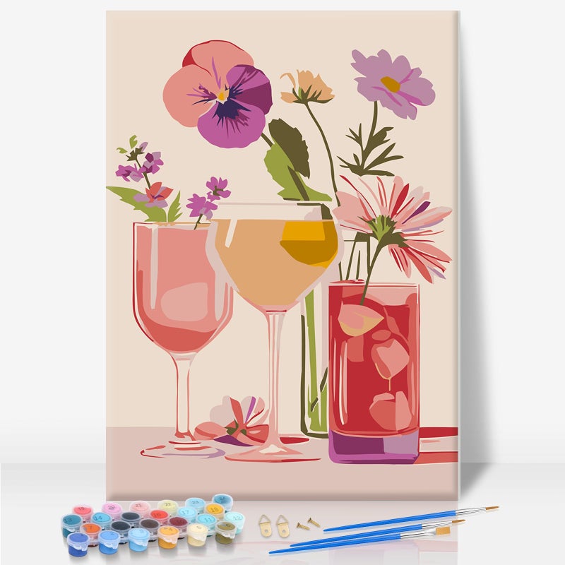 Camocin Framed Paint By Numbers Kit For Adults - Cocktail Paint By Numbers With Frame For Beginner  Flowers Acrylic Adult Painting By Number Kits On Canvas Framed For Gift Decor 8 X 12 Inch - Image 1