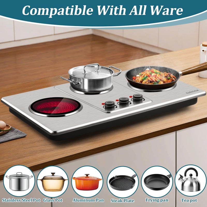 Cusimax Hot Plate Electric,Countertop Infrared Triple Burner with 7â€³ Ceramic Glass Cooktop,Electric Hot Plate for Cooking,11 Level Temperature Setting - Image 4