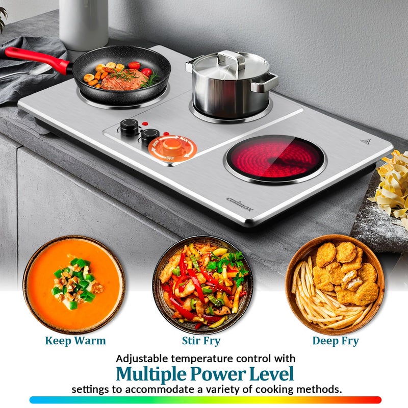 Cusimax Hot Plate Electric,Countertop Infrared Triple Burner with 7â€³ Ceramic Glass Cooktop,Electric Hot Plate for Cooking,11 Level Temperature Setting - Image 2
