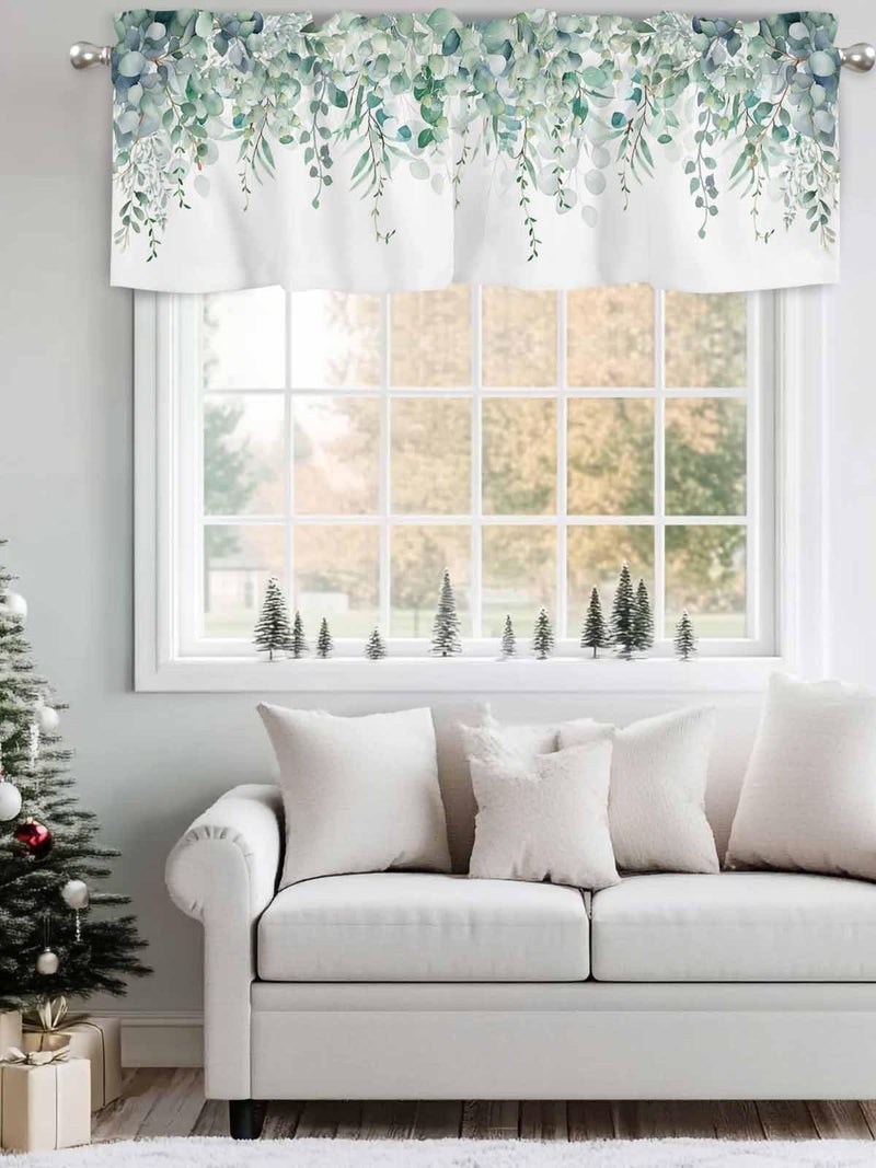 TweetyBed Sage Green Eucalyptus Curtain Valance for Windows Rod Pocket Valance Window Treatments 1 Panel Watercolor Leaves Short Curtains for Kitchen Windows Bathroom Bedroom 42x12in - Image 5