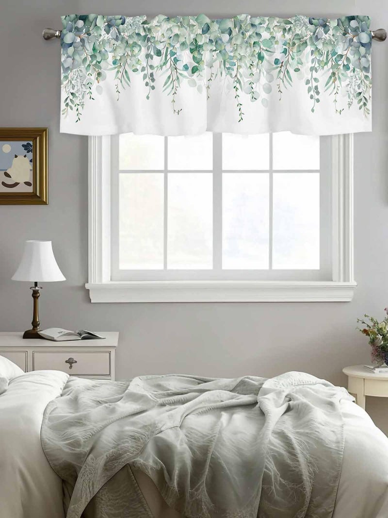 TweetyBed Sage Green Eucalyptus Curtain Valance for Windows Rod Pocket Valance Window Treatments 1 Panel Watercolor Leaves Short Curtains for Kitchen Windows Bathroom Bedroom 42x12in - Image 4