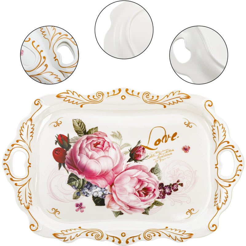 DEAYOU 3-Pack Melamine Serving Tray, Stackable Food Tray with Handles for Eating, Unbreakable Large Serving Platter with Floral Print for Gift, Party, Decor, Home, Restaurant, 16"L x 11"W, Rectangle - Image 5