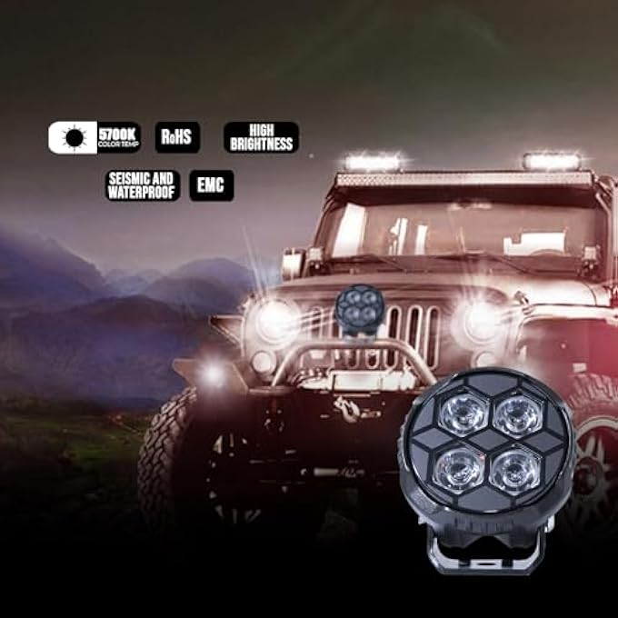 توبيز TobyS أطلقت حديثًا 3 مصابيح عمل LED بقدرة 20 وات ومصباح أمامي مساعد صغير ومصباح قيادة وموزع تأثيرات للشاحنات والدراجات النارية مكون من قطعتين - Image 3