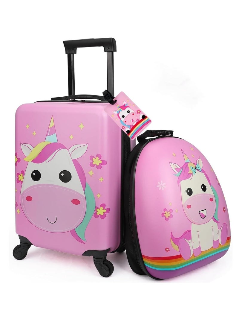 TRASSLE Kids Luggage With Wheels, Kids Carry On Luggage Set, Hard Shell Travel Luggage W/Backpack, Hardside Rolling Suitcase W/Spinner Wheels, Kids Luggage and Backpack for Boys Girls  - Image 1