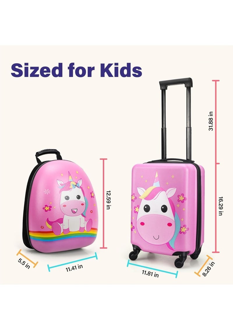 TRASSLE Kids Luggage With Wheels, Kids Carry On Luggage Set, Hard Shell Travel Luggage W/Backpack, Hardside Rolling Suitcase W/Spinner Wheels, Kids Luggage and Backpack for Boys Girls  - Image 2