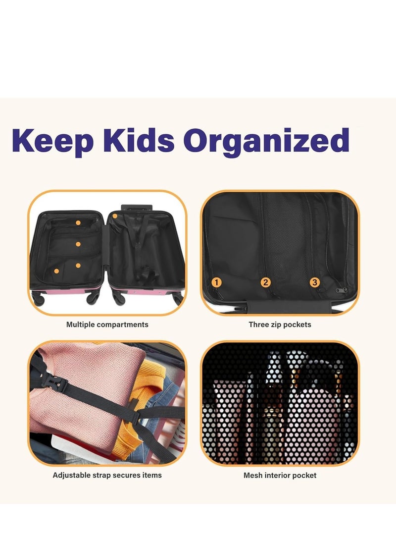 TRASSLE Kids Luggage With Wheels, Kids Carry On Luggage Set, Hard Shell Travel Luggage W/Backpack, Hardside Rolling Suitcase W/Spinner Wheels, Kids Luggage and Backpack for Boys Girls  - Image 4