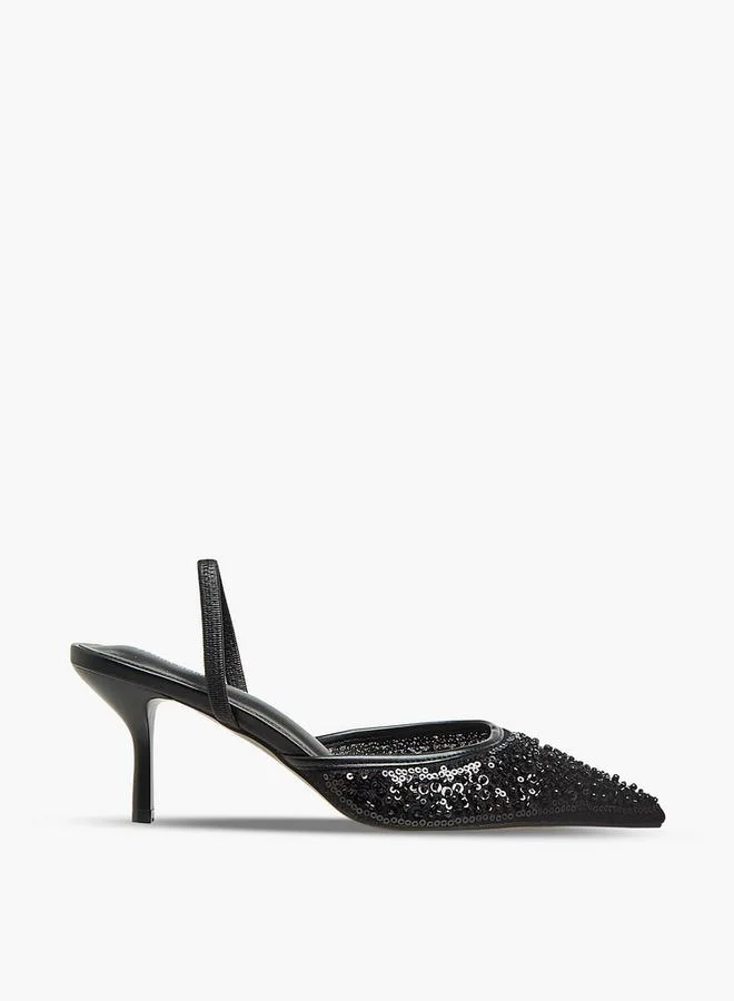 Flora Bella By Shoexpress BLACK Flora Bella Women Embellished Slingback Shoes for Women | Best Price UAE