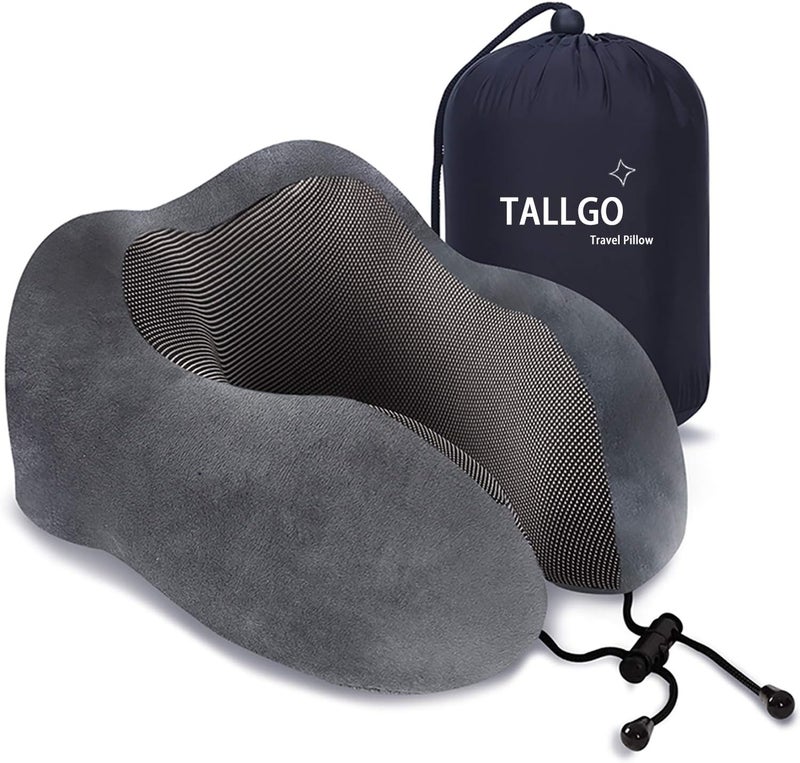 TALLGO وسادة السفر ، أفضل وسادة رقبة من رغوة الذاكرة مع دعم للرأس، وسادة ناعمة للنوم والراحة، للاستخدام في الطائرة والسيارة والمنزل (رمادي) - Image 1