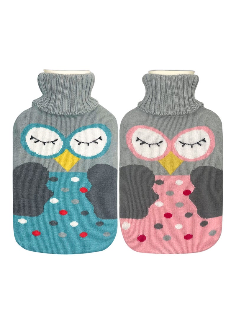SYOSI 2 Pcs Hot Water Bottles with Removable Knitted Cover 2L Washable Comfortable Natural Rubber Warm Bag for Neck and Shoulders Back Legs Waist Foot Bed Warmer Pain Relief Cold Therapy - Image 1