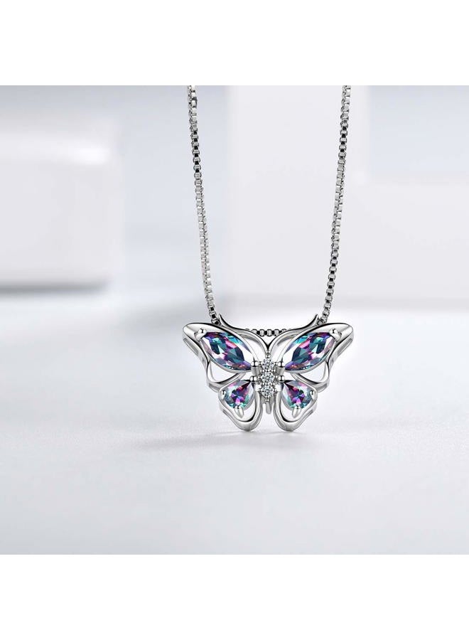 Aurora Tears Butterfly Birthstone Pendant Necklace - Women 925 Sterling Silver Butterflies Birthstone Pendant Necklace Jewelry Birthday Gift for Women, 0.78 inches x 18 inches x 0.53 inches, Sterling - Image 3