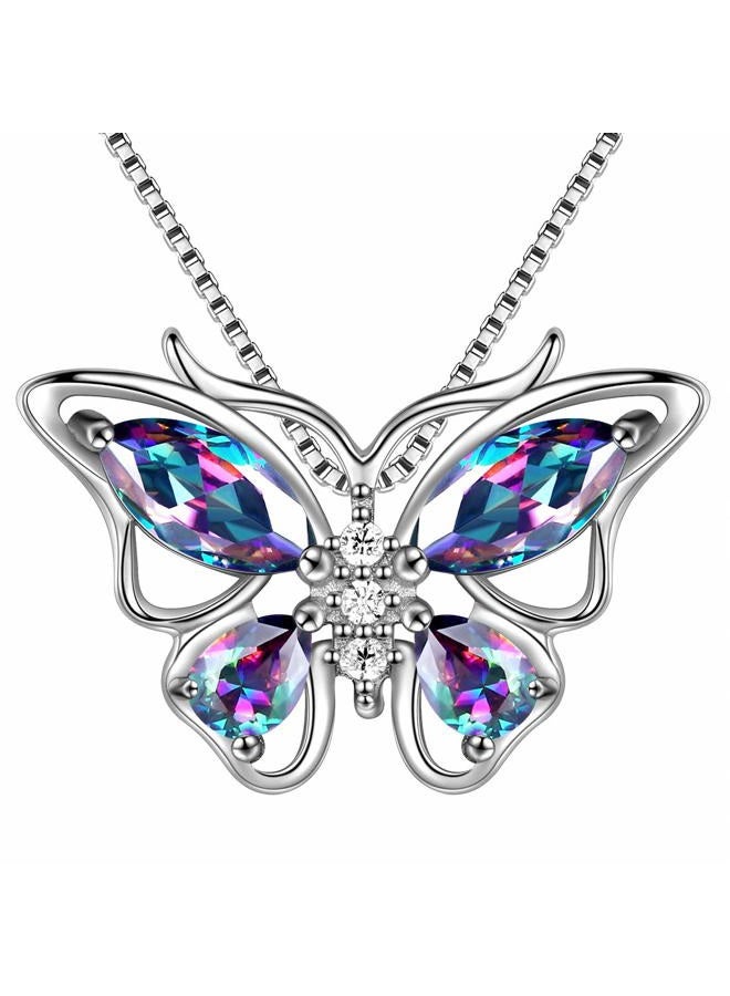 Aurora Tears Butterfly Birthstone Pendant Necklace - Women 925 Sterling Silver Butterflies Birthstone Pendant Necklace Jewelry Birthday Gift for Women, 0.78 inches x 18 inches x 0.53 inches, Sterling - Image 1