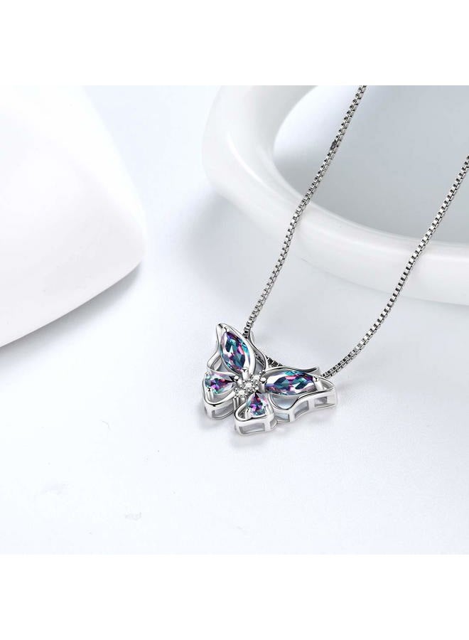 Aurora Tears Butterfly Birthstone Pendant Necklace - Women 925 Sterling Silver Butterflies Birthstone Pendant Necklace Jewelry Birthday Gift for Women, 0.78 inches x 18 inches x 0.53 inches, Sterling - Image 4