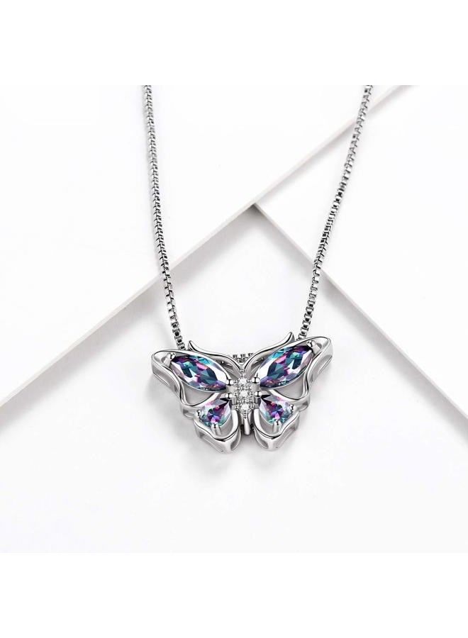 Aurora Tears Butterfly Birthstone Pendant Necklace - Women 925 Sterling Silver Butterflies Birthstone Pendant Necklace Jewelry Birthday Gift for Women, 0.78 inches x 18 inches x 0.53 inches, Sterling - Image 2