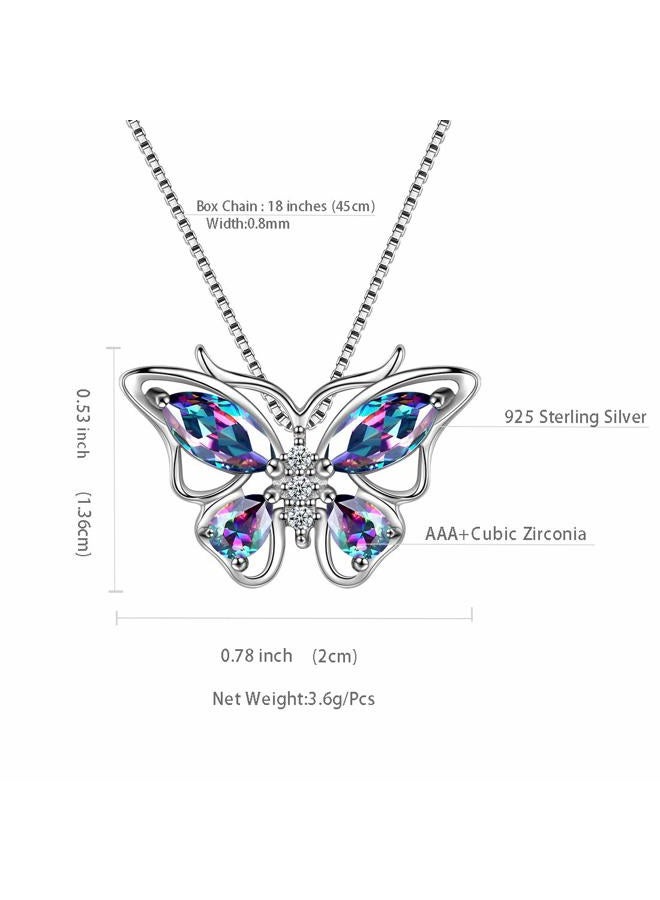 Aurora Tears Butterfly Birthstone Pendant Necklace - Women 925 Sterling Silver Butterflies Birthstone Pendant Necklace Jewelry Birthday Gift for Women, 0.78 inches x 18 inches x 0.53 inches, Sterling - Image 5