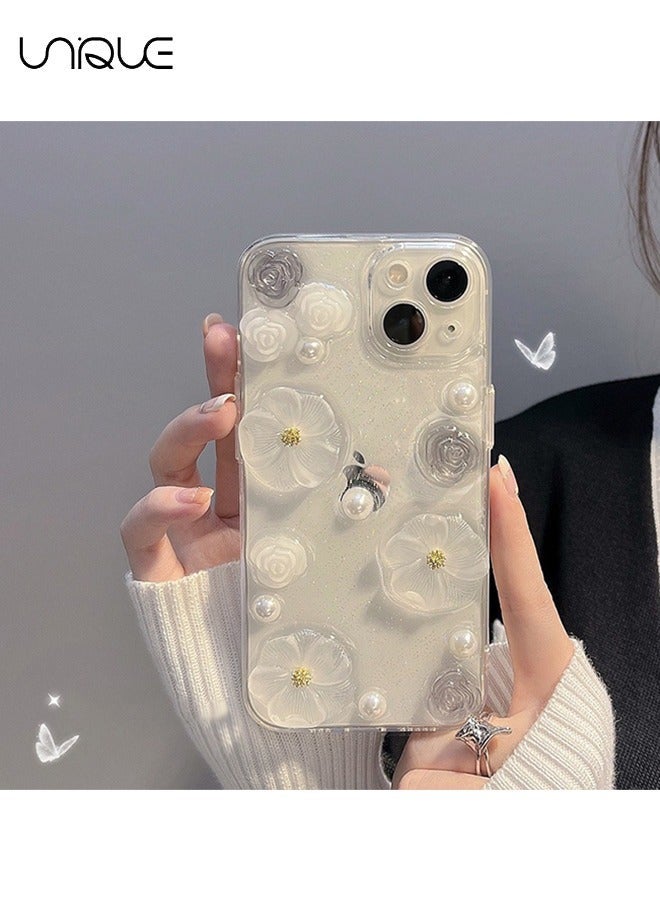 Unique Compatible with iPhone 15 Clear Case 3D Aesthetic Rose Floral  Shiny Girly Phone Case for Women Girls Soft TPU Cover,Clear - Image 1
