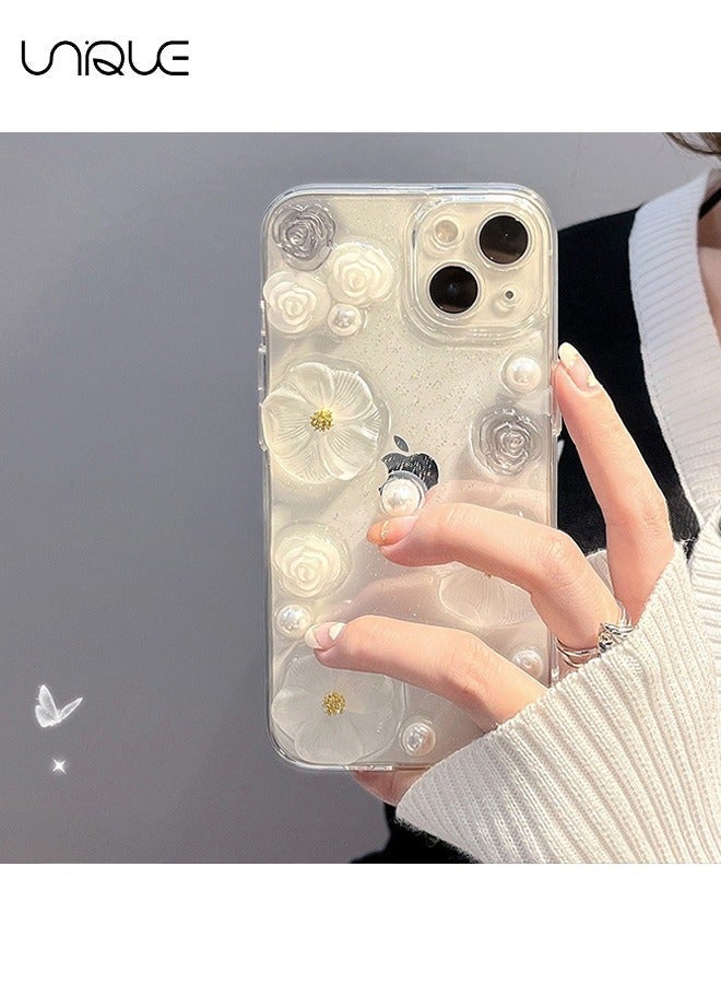 Unique Compatible with iPhone 15 Clear Case 3D Aesthetic Rose Floral  Shiny Girly Phone Case for Women Girls Soft TPU Cover,Clear - Image 4