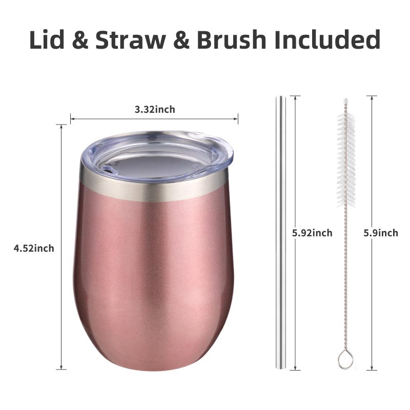 Fristchoice 12 Oz Insulated Wine Tumbler With Lid And Straw Stainless Steel Stemless Wine Tumbler Glasses Double Wall Vacuum Wine Cups Tumbler Bulk For Champaign Cocktail Office(Rose Gold 8) - Image 4