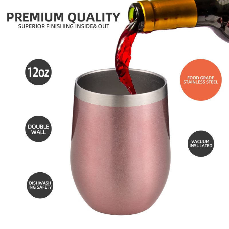 Fristchoice 12 Oz Insulated Wine Tumbler With Lid And Straw Stainless Steel Stemless Wine Tumbler Glasses Double Wall Vacuum Wine Cups Tumbler Bulk For Champaign Cocktail Office(Rose Gold 8) - Image 2