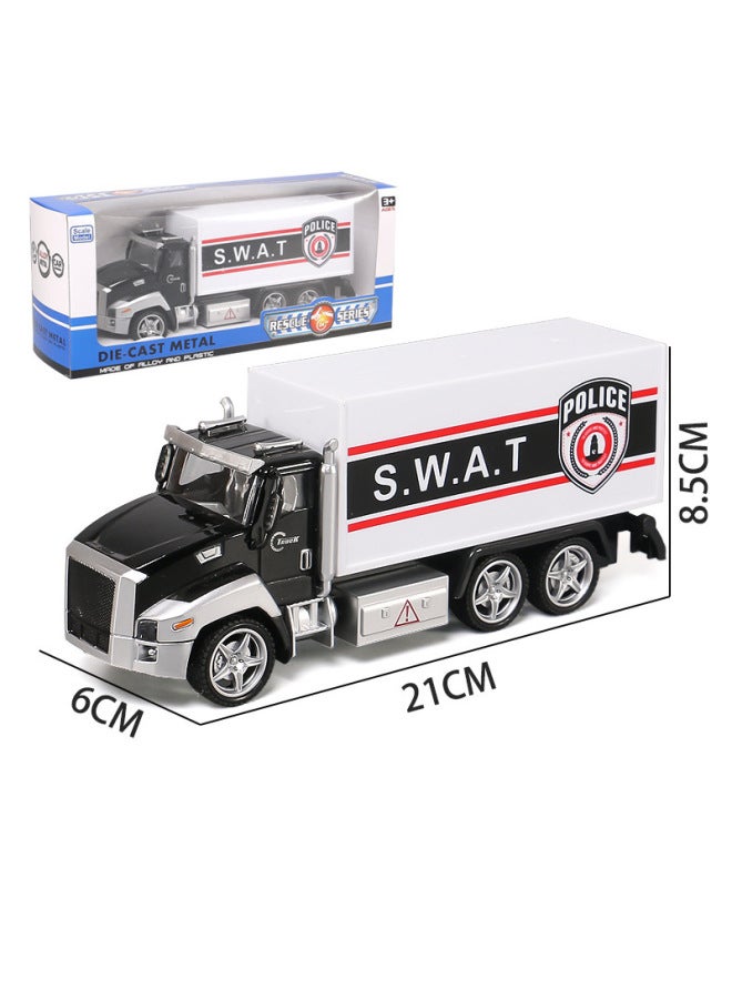 Large Children's Alloy Fire Truck With Sound And Light Toy Boy Car Model Lifting Ladder Rescue Car Sprinkler-Color:Acousto-optic Alloy Car [rescue Special Police Car]]-Specifications:21×6×8cm  - Image 1