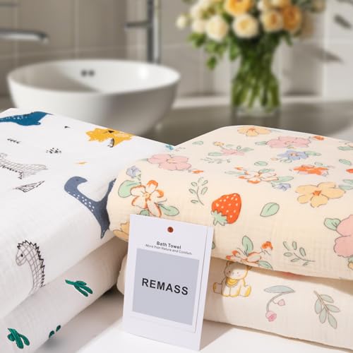 REMASS Hooded Towel Muslin Hooded Towel Made from Organic Cotton 6-Layer Cotton Bath Towel, Soft Bath Towels for Toddler Baby,Toddler Towels with Hood for Girl - Image 3
