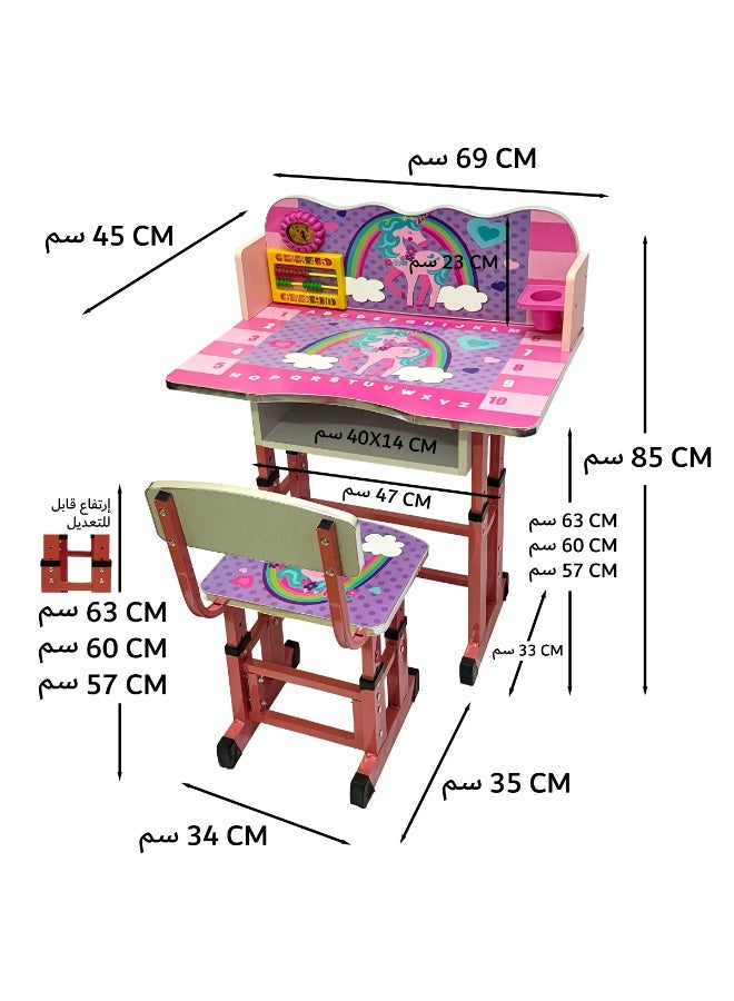 Funz Kids Study Table And Chair Height Adjustable For Kid's Age Between 2-11, Baby Desk with Laminated Graphics and Pictures, Multicolour - Image 3