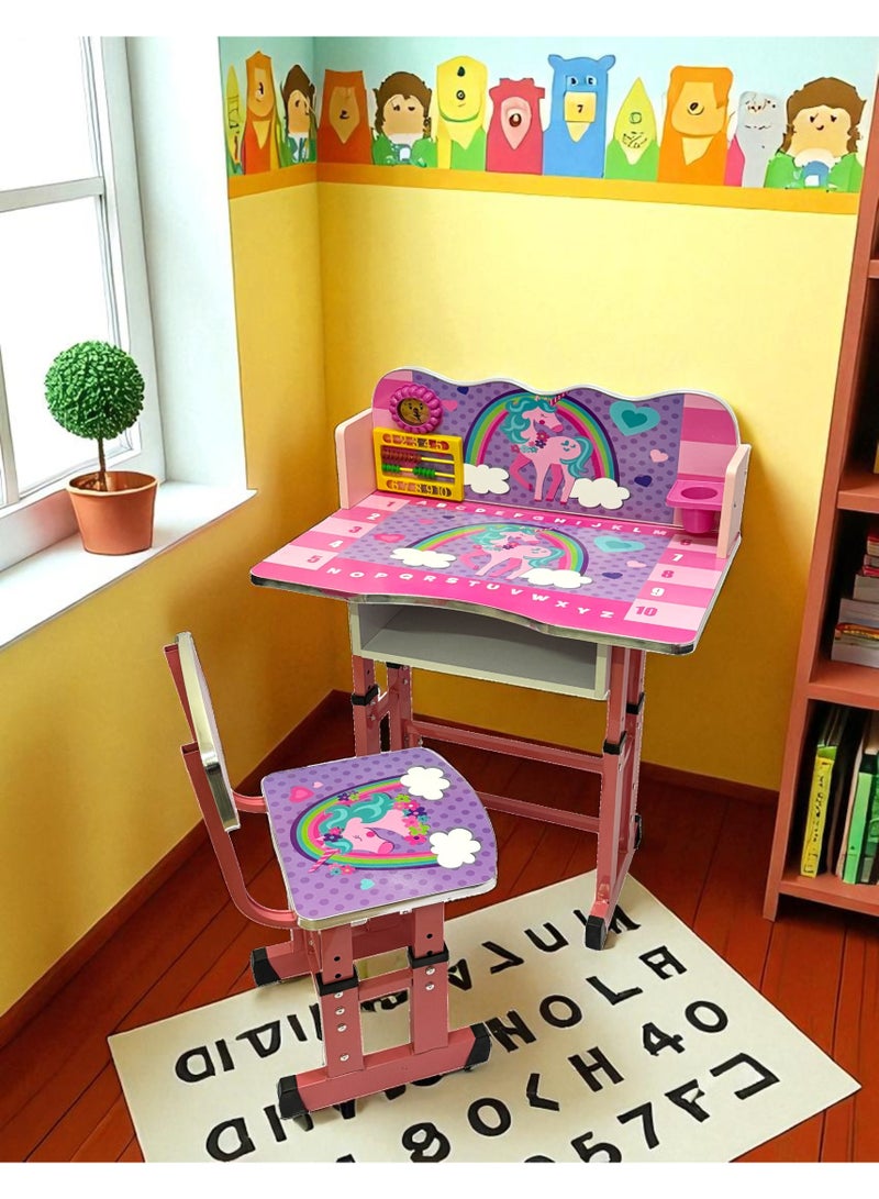 Funz Kids Study Table And Chair Height Adjustable For Kid's Age Between 2-11, Baby Desk with Laminated Graphics and Pictures, Multicolour - Image 5