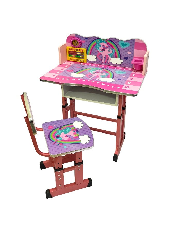 Funz Kids Study Table And Chair Height Adjustable For Kid's Age Between 2-11, Baby Desk with Laminated Graphics and Pictures, Multicolour - Image 1