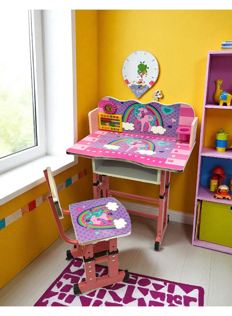 Funz Kids Study Table And Chair Height Adjustable For Kid's Age Between 2-11, Baby Desk with Laminated Graphics and Pictures, Multicolour - Image 2