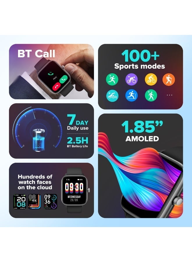 Altec Lansing Phoenix Smartwatch, 1.85” AMOLED Display, Bluetooth Calling & Alexa Built-in, 100+ Sports Modes, IP68 Waterproof, Black - Image 2