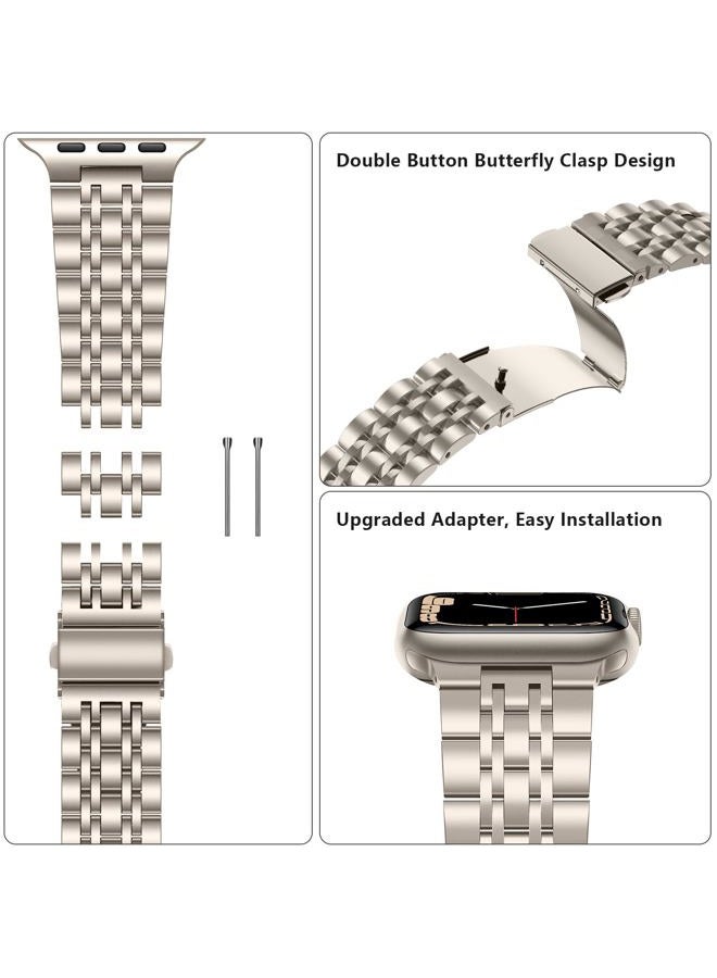 Tasikar سوار متوافق مع ساعة آبل 42 مم (السلسلة 10) 41 مم 40 مم 38 مم للرجال والنساء حزام من الفولاذ المقاوم للصدأ متين متوافق مع iWatch SE السلسلة 10 9 8 7 6 5 4 3 2 1، ضوء النجوم - Image 5