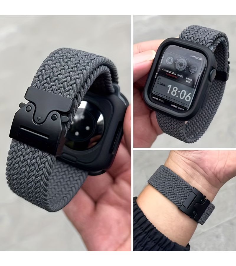 حزام سولو لوب مطاطي مضفر من النايلون لساعة Apple Watch مقاسات 42 44 45 46 49 ملم للأجهزة Series 3 2 1 للرجال، سوار ساعة ذكية قابل للتعديل، تصميم مريح ومتين، ألوان مختلطة 4 - Image 1