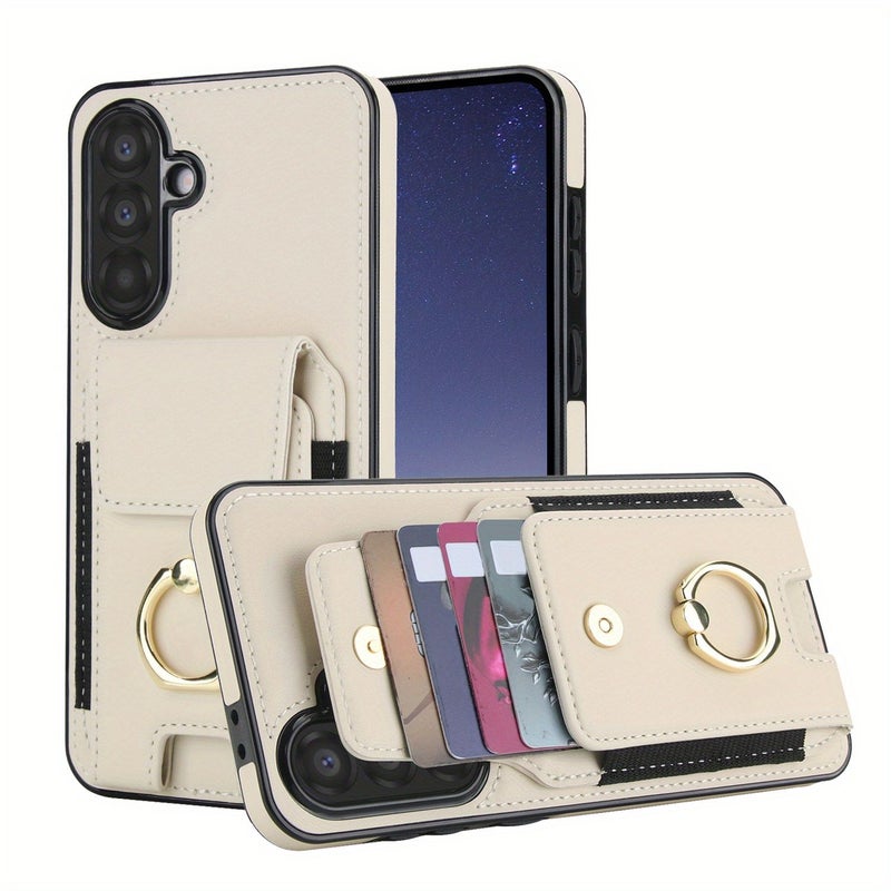 Purple Leather Wallet Case for Samsung Galaxy A55 with Card Slots Kickstand Ring Holder - Image 3