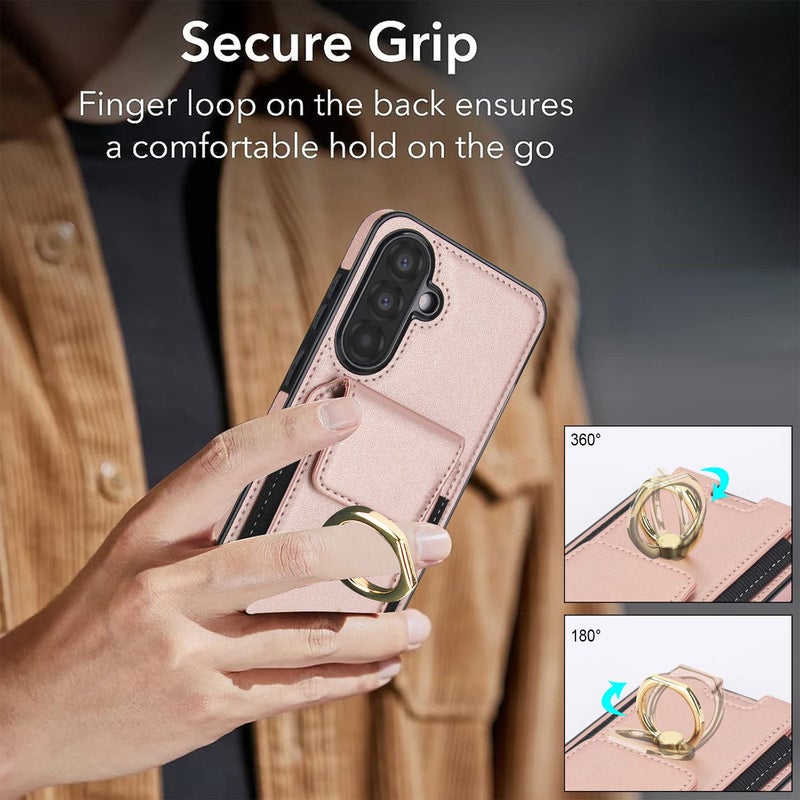 Purple Leather Wallet Case for Samsung Galaxy A55 with Card Slots Kickstand Ring Holder - Image 5