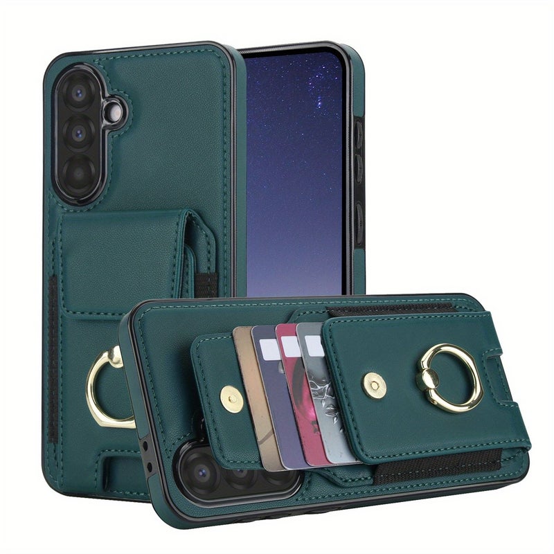 Purple Leather Wallet Case for Samsung Galaxy A55 with Card Slots Kickstand Ring Holder - Image 2