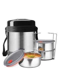 Milton Milton legend deluxe three stainless steel containers with steam vent 200 ml each, hot and cold leak-proof insulated lunch box  - Image 1