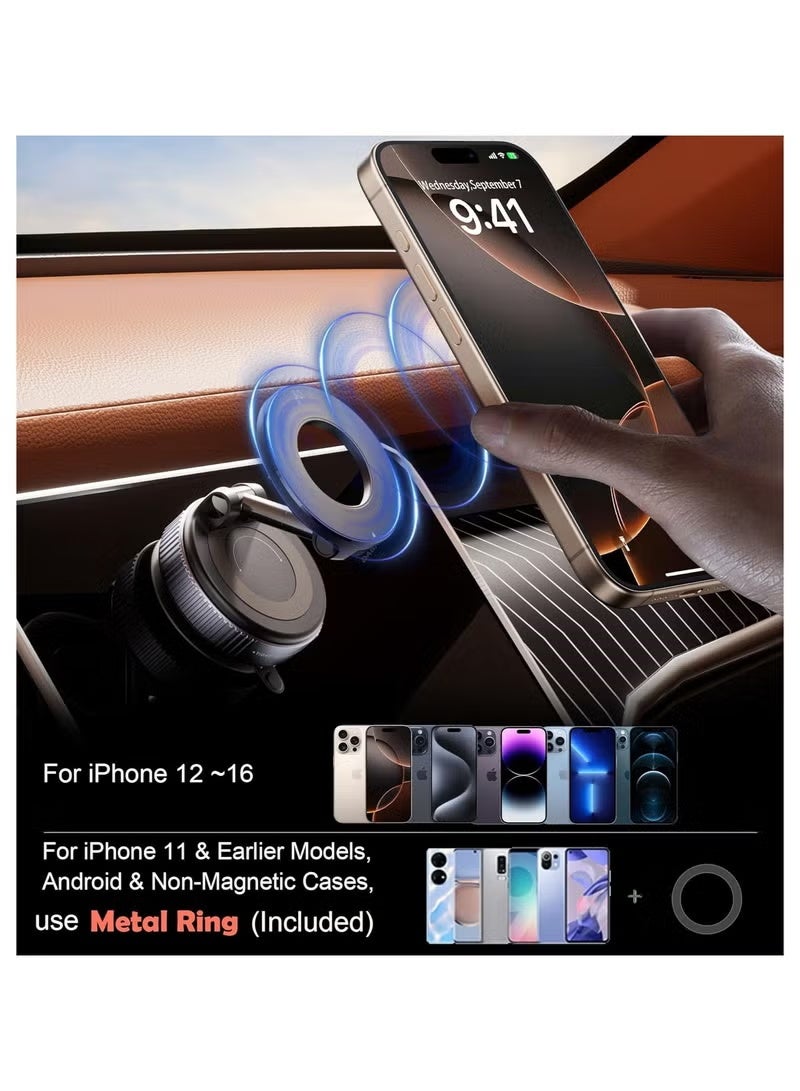 SHOPUP4U Upgraded Vacuum Magnetic Car Phone Holder 360° Reinforced 96LBS Ultra Suction Cup Phone Mount for MagSafe Cell Phone Holders for Your Car/Gym/Mirror Mount for iPhone & Android - Image 2