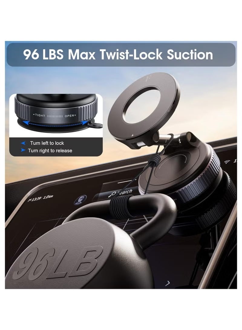 SHOPUP4U Upgraded Vacuum Magnetic Car Phone Holder 360° Reinforced 96LBS Ultra Suction Cup Phone Mount for MagSafe Cell Phone Holders for Your Car/Gym/Mirror Mount for iPhone & Android - Image 3