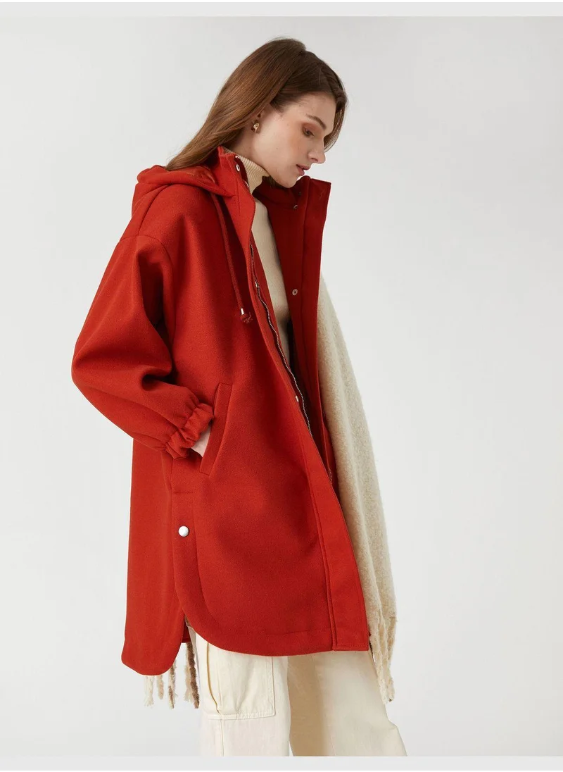 كوتون Pocket Zipper Hooded Oversized Coat