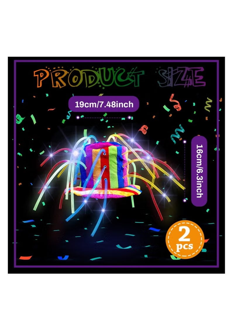 قطعتان من قبعات المهرج المضحكة LED المجنونة، قبعات المهرج المضيئة في مهرجان ماردي غرا، قبعات شعر المعكرونة، زي المهرج للحفلات للبالغين والأطفال، لوازم حفلات ماردي غرا، قبعات المهرج المجنونة، فستان الكرنفال - Image 2