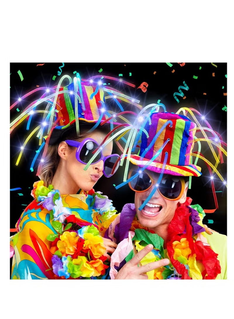 قطعتان من قبعات المهرج المضحكة LED المجنونة، قبعات المهرج المضيئة في مهرجان ماردي غرا، قبعات شعر المعكرونة، زي المهرج للحفلات للبالغين والأطفال، لوازم حفلات ماردي غرا، قبعات المهرج المجنونة، فستان الكرنفال - Image 5