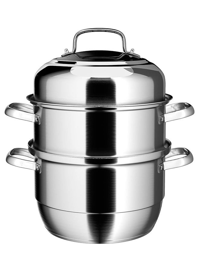 أدوات منزلية أنا قدر بخار ستانلس ستيل 28 سم عالي الجودة مع غطاء زجاجي – من الستانلس ستيل 304، قاعدة مزدوجة سميكة، قدر طهي وحساء 4 طبقات – متوافق مع الغاز والطبخ بالحث - Image 1