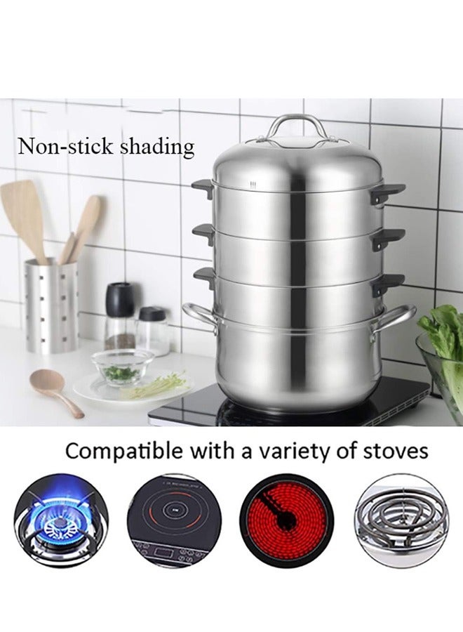 أدوات منزلية أنا قدر بخار ستانلس ستيل 28 سم عالي الجودة مع غطاء زجاجي – من الستانلس ستيل 304، قاعدة مزدوجة سميكة، قدر طهي وحساء 4 طبقات – متوافق مع الغاز والطبخ بالحث - Image 3