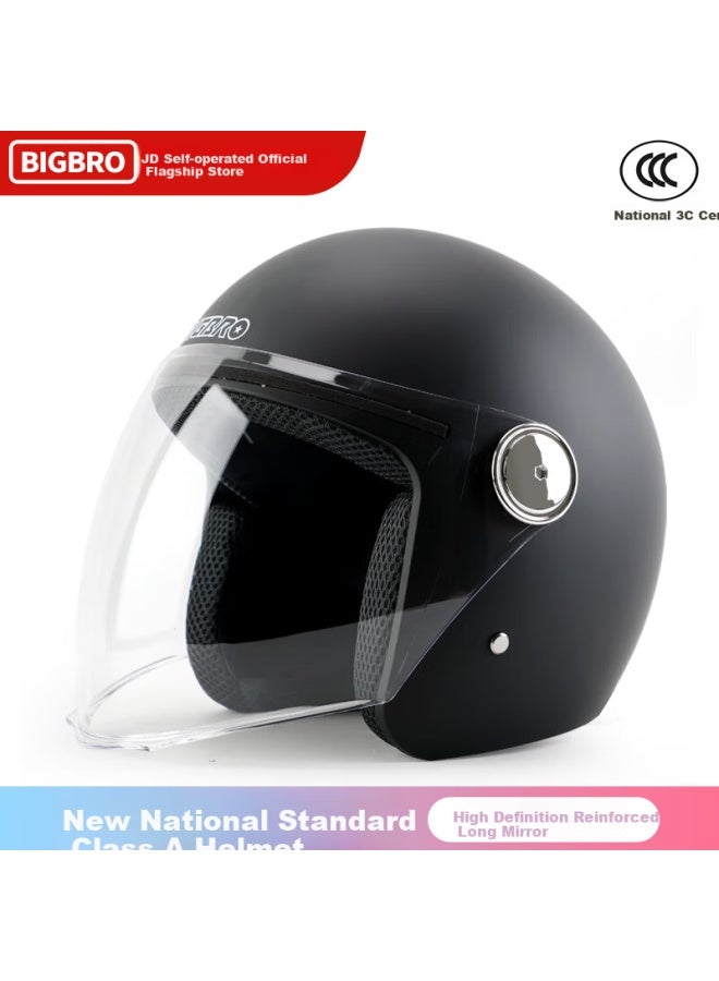 Bigbro Ky163 3c Motorcycle Helmet, Winter Warmth, For Men And Women, Electric Scooter, All-season Universal Half Helmet, Matte Black, One Size Fits All