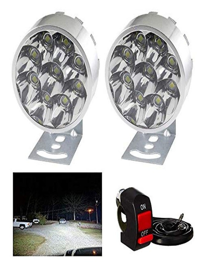 Guance 9 LED 6000K Cree LED Round Small Auxiliary Bike Fog Lamp Light Assembly White with Switch for Bike (Pack of 2 Pcs) - Image 1