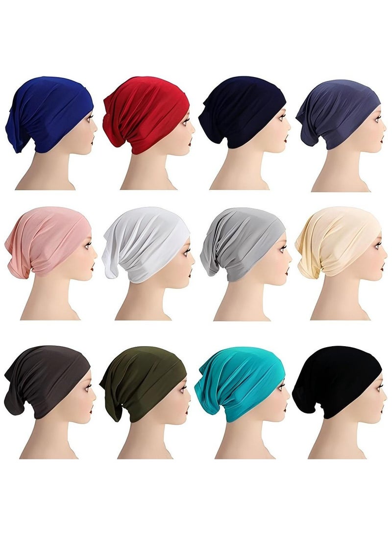 Hijab Undercap Scarf, 12Pcs Under Scarf Hijab Cap Under Caps for Women Men Turban Head Wraps Scarf Solid Color Hijab Tube Unisex Stretch Dreadlocks Tube Neck Cover  - Image 1