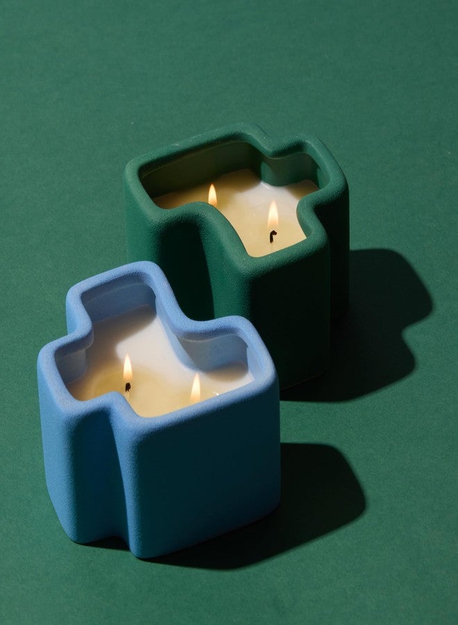 Paddywax Jigsaw Ceramic Candle Set of 2, Soy Wax Candle, Green & Blue, Wild Mint & Misted Lime, 8 oz - Image 5