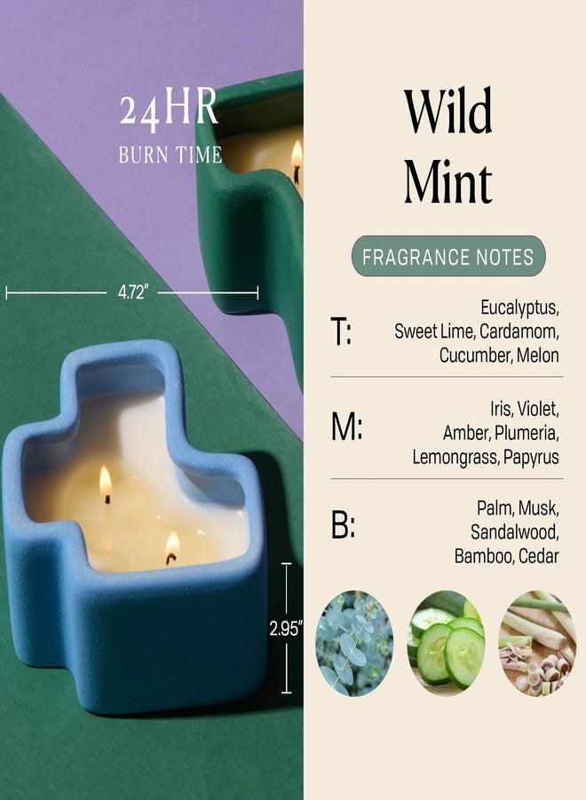 Paddywax Jigsaw Ceramic Candle Set of 2, Soy Wax Candle, Green & Blue, Wild Mint & Misted Lime, 8 oz - Image 3